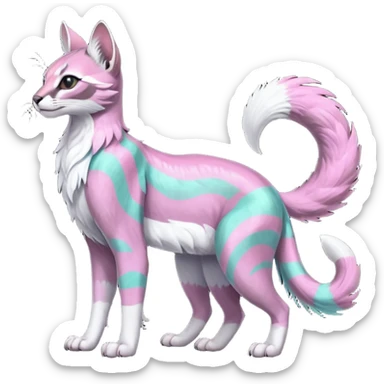 Colorful dark tropical feathery tribal pale light fruity pastel white glorious iridescent divine exotic cute cool beautiful beautiful fantasy-caracal-civet-genet-sergal-vernid-Gryphon-Cacomistle-Trico-oncilla-animal-Fakémon-hybrid-fursona (full body) sticker