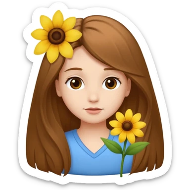Ein braunhaariges Mädchen (glatte Haare ) mit einen Blume hinter dem ohr lange haare zur Seite kuckend  sticker