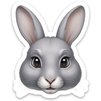 Cinematic Noble Grey Rabbit Portrait Emoji, Poised and regal, with a compact, graceful build and a smooth, elegant grey fur, long, delicate ears and deep-set soulful grey eyes, Simplified yet sharp and sophisticated features, highly detailed, glowing with a soft, dignified glow, high shine, intelligent and serene, stylized with an air of refined subtlety, focused and attentive, soft glowing outline, capturing the essence of a watchful and confident companion, so majestic it feels as though it could hop out of the screen with effortless authority! sticker