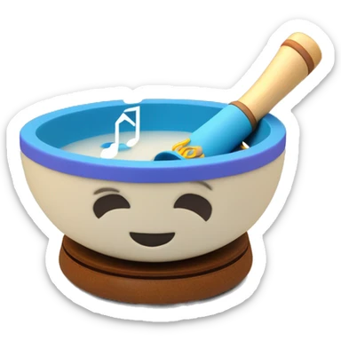 Singing bowl with silicone wand and musical notes floating out of the bowl sticker