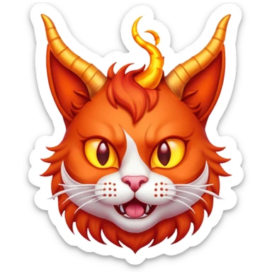 Evil red cat with horns and fire sticker