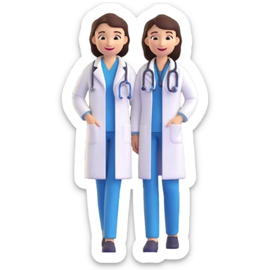 female doctor, 3D emoji style, smiling, white coat, stethoscope sticker