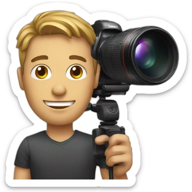 man taking someone's headshot with a professional camera sticker