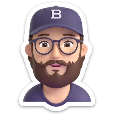 adventurer with small beard, glasses and backwards baseball cap sticker