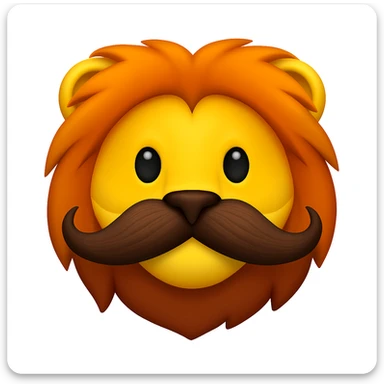Make a lion emoji exactly like the reference image, in iOS emoji style. Same face, mane, and mustache, smooth and shiny. sticker