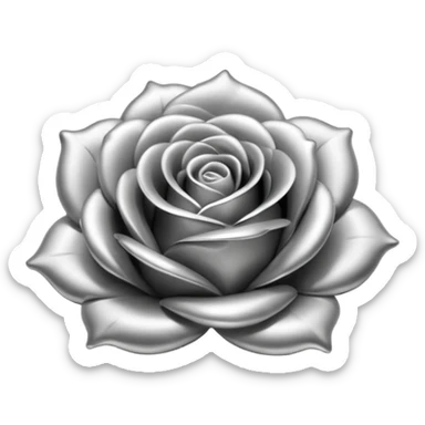 A rose emoji made of liquid silver metal minimalistic iOS emoji style, centered sticker