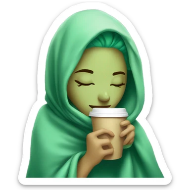 girl with green hair inside a blanket sipping coffee eyes closed sticker