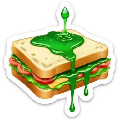 A sandwich with green goop syrup on top sticker