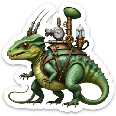 cinematic steam-punk -  hieronymus bosch phantasmagoric mutated creatures - hybrids of human and reptiles sticker