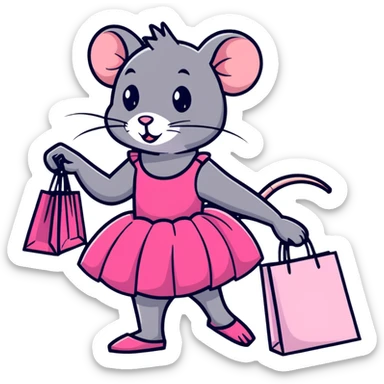 rat with a pink dress and tutu holding a Sephora shopping bag sticker