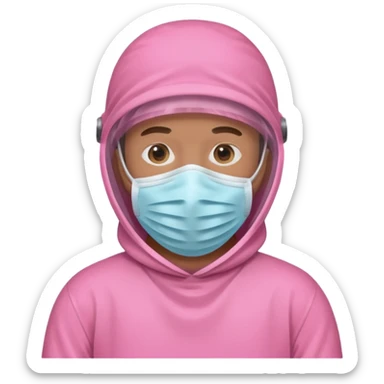 man in pink protection clothes with full-faced pink mask covered whole face sticker