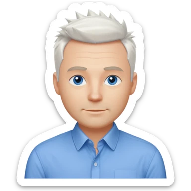 40 yr old white man short white spike hair dress shirt blue eyes smallsmile sticker