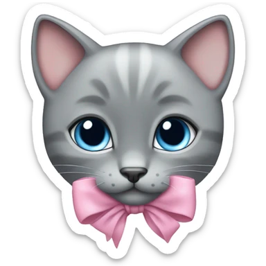 blue eyes grey kitten pink bow sticker