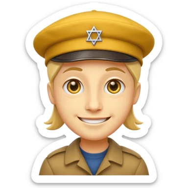 Smile face klasyczny ten żółty, klasyczna emotka messengerowa, lecz z pejsami i beretem żydowskim  sticker