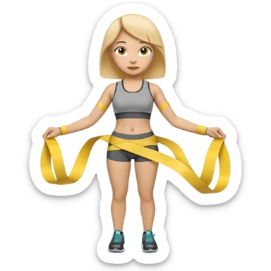 A 3D cartoon person measuring their waist with a yellow tape, casual fitness outfit, Memoji-style realism. close up. sticker