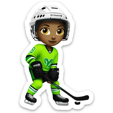 Girl Hockey player neon green gremlin on jersey sticker