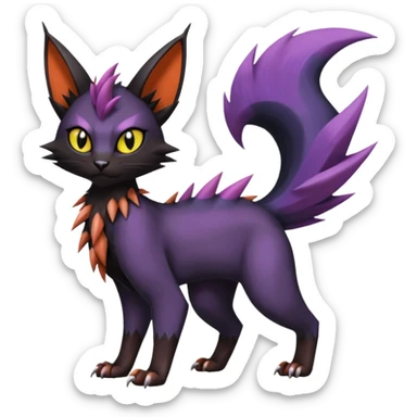 Black edgy Noivern-Noibat-Purloin-Torracat-Lykoi-Caracal-cat-Fakemon-fusion-hybrid-creature sticker