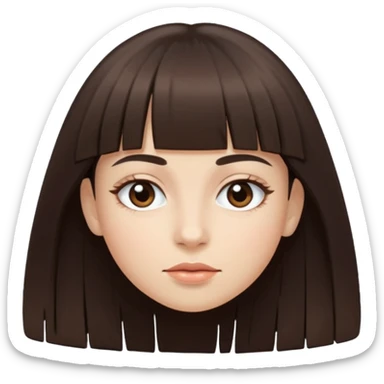 Tenho uma franja vegana, sombrancelha reta fina, um rosto oval e meu cabelo é grande e castanho escuro. Faça nesse estilo 🧟‍♀️  sticker