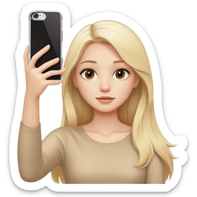  beautiful pale blonde girl with long hair taking selfie in beige top sticker