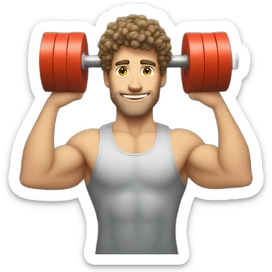 caucasian man with curly hair lifting weights sticker