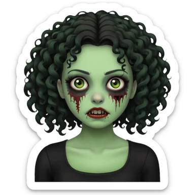 Black side party curly head girl zombie pale skin black crop top no hat sticker