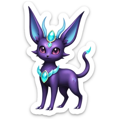 Shiny Exotic Badass Royal Mysterious Gothic Noibat-Espeon-Umbreon-Pokémon-Fakémon-hybrid-creature (full body) with horns sticker