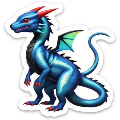 Realistic Natural Tropical Shiny Iridescent Guilmon-Salandit-Umbreon-Fakémon-hybrid-creature (full body)  sticker