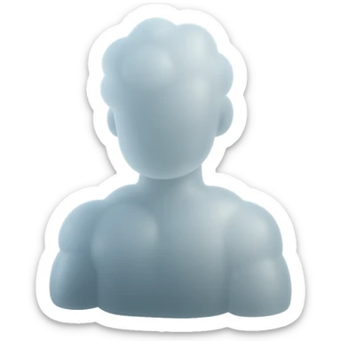 shoulder-up person fully made of white fluffy convex clouds, matte glass style, no background sticker
