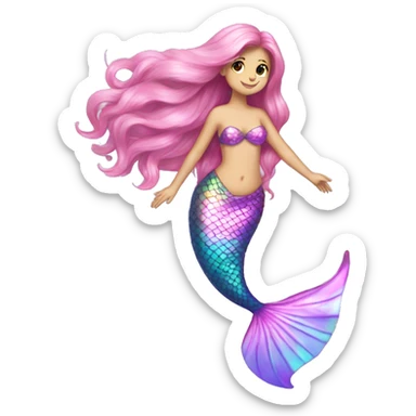Iridescent mermaid tail full body long hair pink sticker