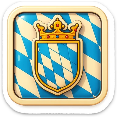 Create an icon for Bayern with a rectangular flag background featuring blue and white lozenges. Center the Bayern coat of arms, a shield with lozenges and a crown, in the middle. The style should be retro stickers, less cartoonish, and maintain the exact same format and proportions as the Berlin icon from earlier. No text included. sticker