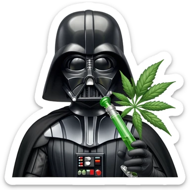 darth vader with a weed bong attached to his mask sticker