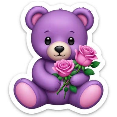  purple Teddy Bear holding  pink  roses sticker