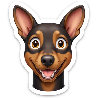 cinematic-comical-doberman pinscher-portrait-emoji,-head-tilted-dramatically-with-an-exaggeratedly-amused-expression,-featuring-a-vibrant-black and tan-fur-with-a-lively-sheen,-wide,-expressive-brown-eyes-filled-with-playful-disbelief sticker