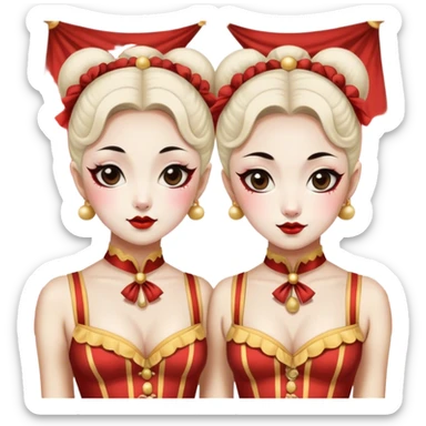 Vintage circus beautiful Asian female siamese twins  sticker