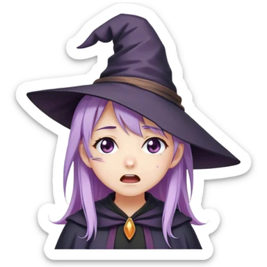 cute anime girl with lilac hair in a witch hat cries loudly cute anime girl with lilac hair in a witch hat cries loudly sticker