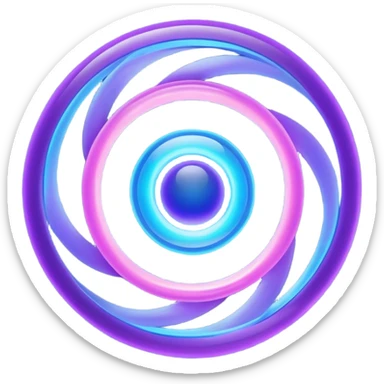 Futuristic retry symbol for a game: glowing circular energy ring with a rotating neon core, vibrant blue and violet Virtuosa colors, smooth soft shapes like a friendly floating orb, dynamic swirl effect suggesting a restart. Playful, modern, high-tech. No text. Full background.
 sticker
