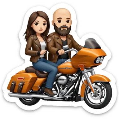 Harley Davidson road glide bearded bald man with brunette girl  pillion sticker