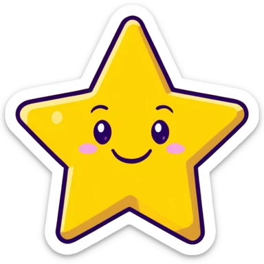 3D golden star with extra glitter and sparkle, smiling face, cartoon icon style, Pixar-inspired lighting, pastel yellow background sticker