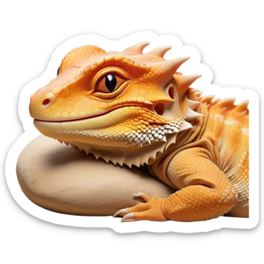 Meme-Worthy Cute Sleeping Bearded Dragon Portrait Emoji, Head resting peacefully with a contented smile, showcasing a delightfully robust build and a luxuriously soft scaled hide in warm earthy tones, eyes shut in a serene, restful nap, Simplified yet hilariously adorable features, highly detailed, glowing with a soft, drowsy light, high shine, relaxed and utterly lovable, stylized with an air of playful laziness, bright and heartwarming, soft glowing outline, capturing the essence of a comically sleepy dragon, so meme‐worthy it feels like it could instantly become the next viral sensation of adorable reptilian slumber! sticker