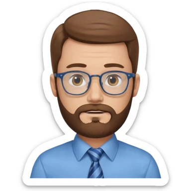 white-man-businessman-with-beard, brown hair, glasses, blue shirt, tie sticker