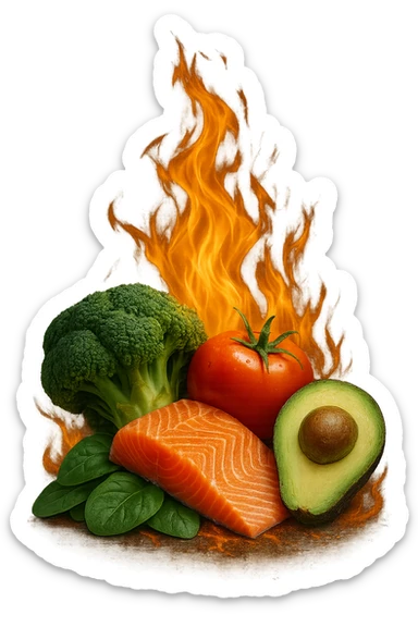 fiamma su cibo sano, metabolismo iperrealistico sticker