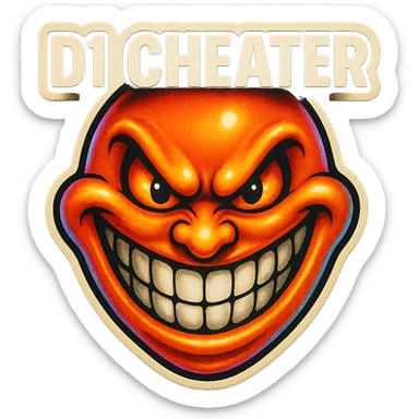 grin evil face
 add the words " D1 Cheater " in White sticker