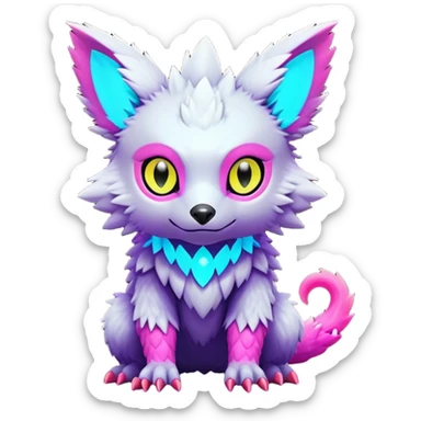  exotic futuristic lush cozy warm-colored colorful neon-colored cyber-Fakémon-Digimon-Trico-creature sticker