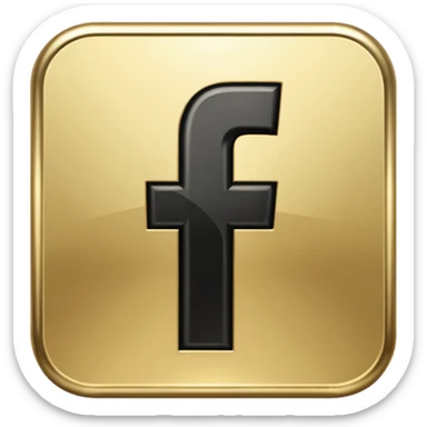 One single shiny Gold and black facebook icon, png, no background, no border sticker