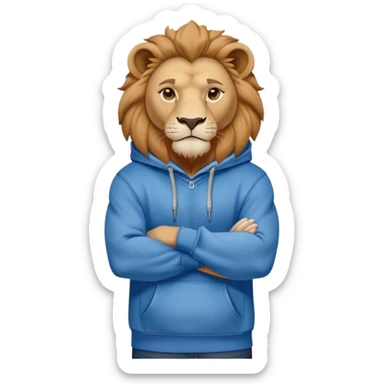 determined anthropomorphised lion in a hoodie and jeans with arms folded, confident stance sticker