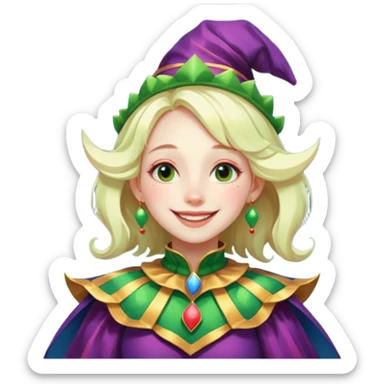 genra imagen de una chica eterea( casi irreal )con cara de sol, sonriendote, bufon, flotando en el espacio sticker