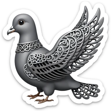 Black and silver filigree dove, 3D, extremely detailed design should face to the right side sticker