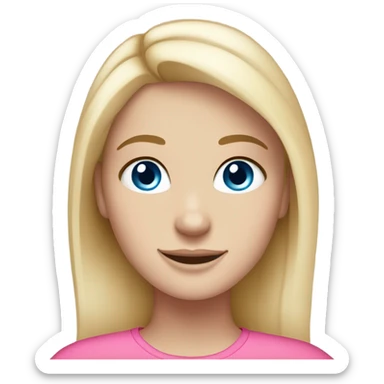 White girl with strait blonde hair and blue eyes smiling with pink places and freckles  sticker