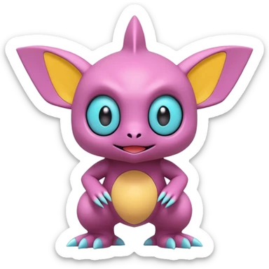 A 3D CGI model of a randomly-colored kawaii Fakémon-Pokémon-Digimon-Spectrobe-creature (full body) sticker