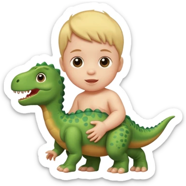 baby with a dinosaur toy sticker